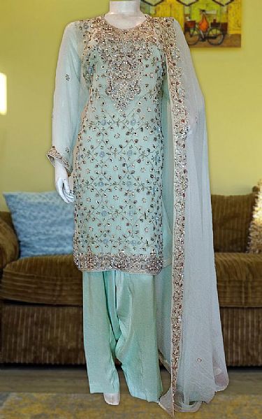  Sea Green Chiffon Suit | Pakistani Party Wear Dresses- Image 1