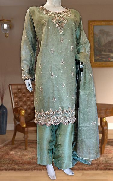  Pistachio Green Net Suit | Pakistani Party Wear Dresses USA- Image 1