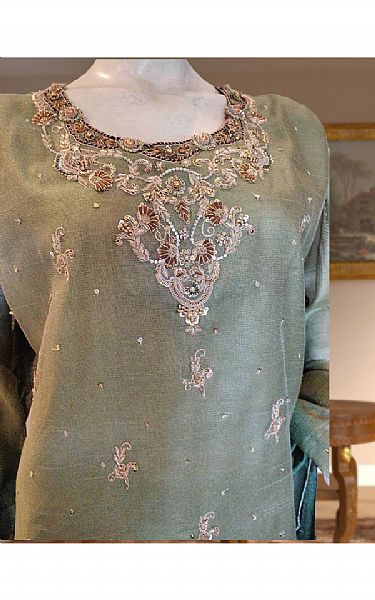  Pistachio Green Net Suit | Pakistani Party Wear Dresses- Image 2
