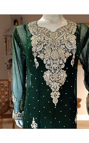 Bottle Green Chiffon Suit | Pakistani Party Wear Dresses USA- Image 2