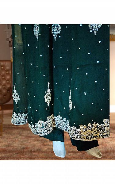  Bottle Green Chiffon Suit | Pakistani Party Wear Dresses- Image 3