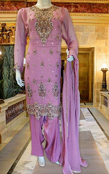  Lilac Chiffon Suit | Pakistani Party Wear Dresses- Image 1