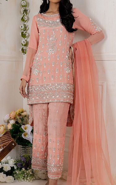  Peach Crinkle Chiffon Suit | Pakistani Party Wear Dresses- Image 1
