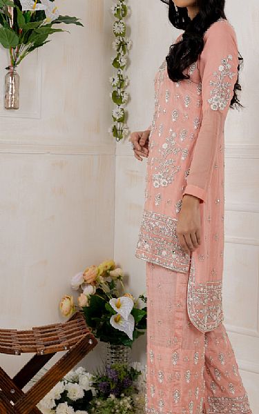  Peach Crinkle Chiffon Suit | Pakistani Party Wear Dresses- Image 2