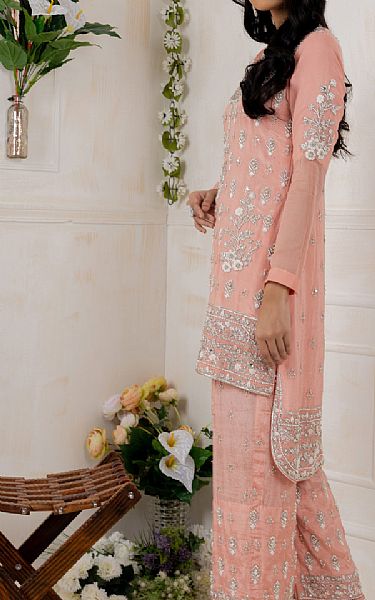  Peach Crinkle Chiffon Suit | Pakistani Party Wear Dresses USA- Image 2