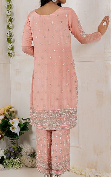  Peach Crinkle Chiffon Suit | Pakistani Party Wear Dresses- Image 3