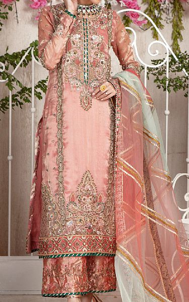  Peach Tissue Suit | Pakistani Party Wear Dresses USA- Image 1