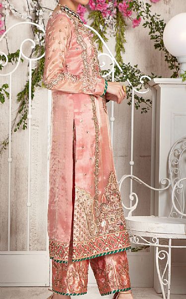  Peach Tissue Suit | Pakistani Party Wear Dresses- Image 2