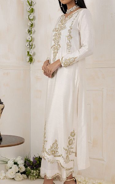 White Raw Silk Suit | Pakistani Party Wear Dresses- Image 2