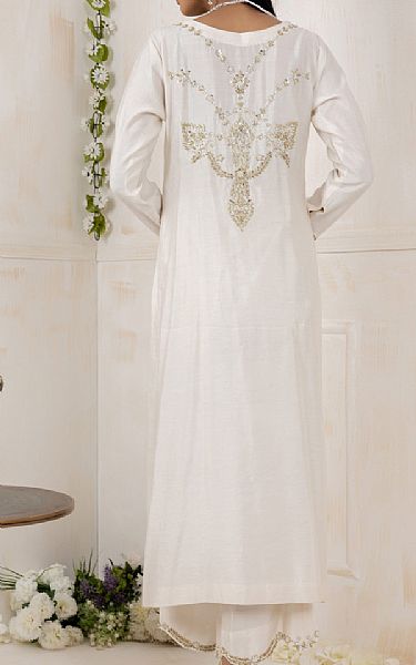  White Raw Silk Suit | Pakistani Party Wear Dresses- Image 3