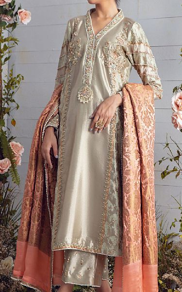  Tan Tissue Suit | Pakistani Party Wear Dresses- Image 1