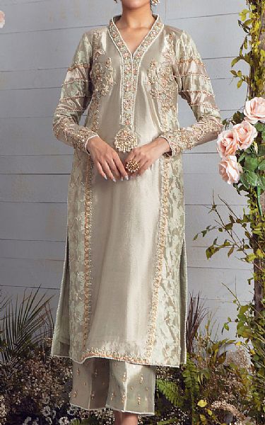  Tan Tissue Suit | Pakistani Party Wear Dresses- Image 2