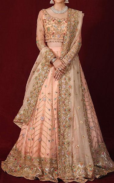  Peach Crinkle Chiffon Suit | Pakistani Wedding Dresses- Image 1