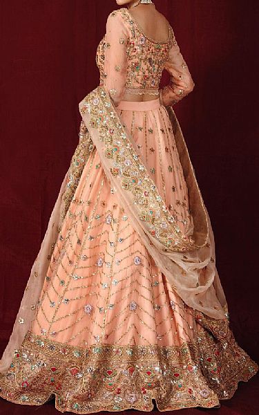  Peach Crinkle Chiffon Suit | Pakistani Wedding Dresses- Image 2