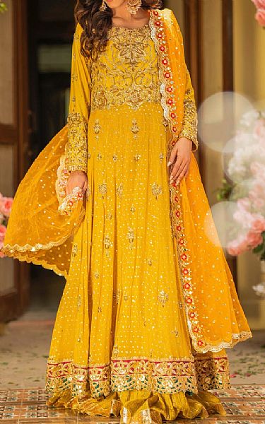  Yellow Chiffon Suit | Pakistani Party Wear Dresses- Image 1