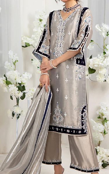 Beige Tissue Suit | Pakistani Party Wear Dresses- Image 1