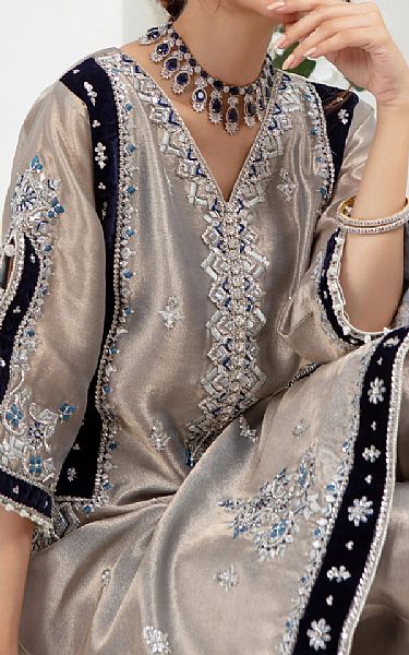  Beige Tissue Suit | Pakistani Party Wear Dresses- Image 3