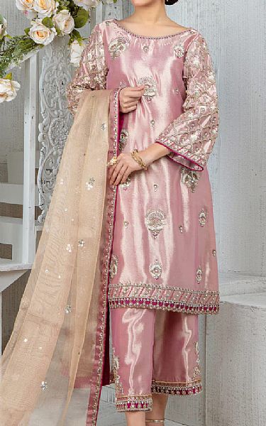  Tea Pink Tissue Suit | Pakistani Party Wear Dresses- Image 1