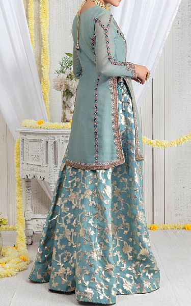  Cadet Blue Chiffon Suit | Pakistani Party Wear Dresses- Image 2