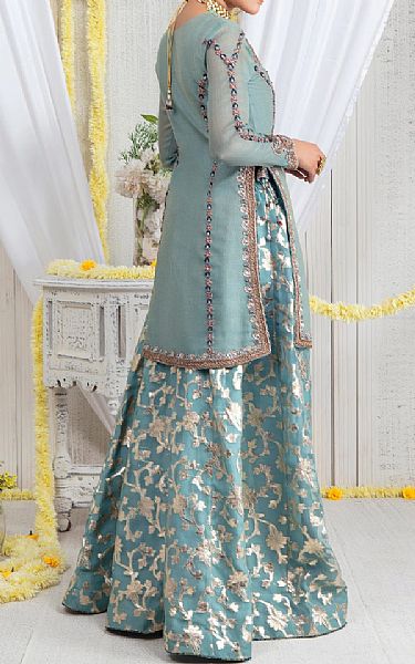  Cadet Blue Chiffon Suit | Pakistani Party Wear Dresses USA- Image 2