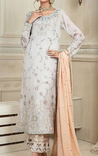  Ash White Crinkle Chiffon Suit | Pakistani Party Wear Dresses- Image 1