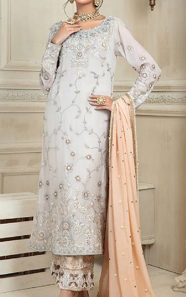  Ash White Crinkle Chiffon Suit | Pakistani Party Wear Dresses USA- Image 1