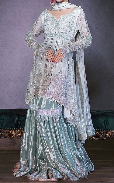  Silver/Grey Chiffon Suit | Pakistani Wedding Dresses- Image 1