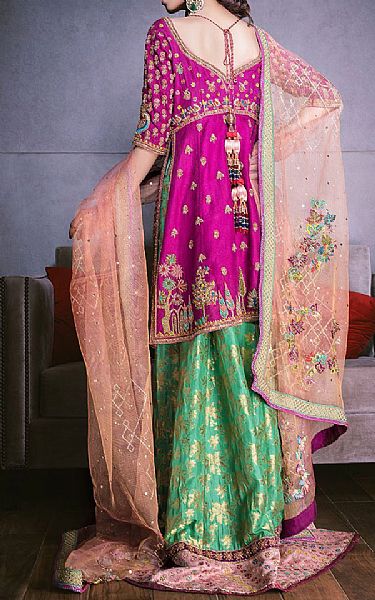  Magenta/Green Crinkle Chiffon Suit | Pakistani Wedding Dresses- Image 2