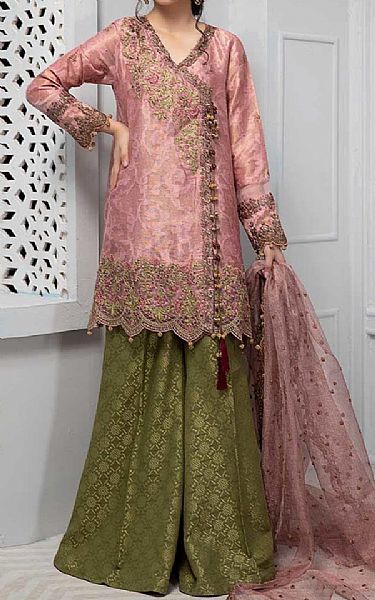  Tea Pink Jamawar Suit | Pakistani Party Wear Dresses- Image 1