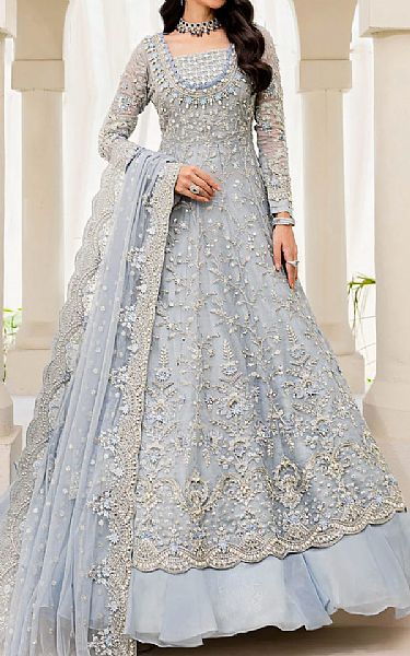  Baby Blue Crinkle Chiffon Suit | Pakistani Wedding Dresses- Image 1