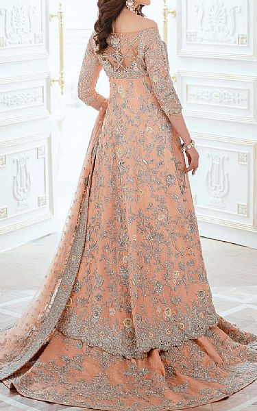  Peach Crinkle Chiffon Suit | Pakistani Wedding Dresses- Image 2