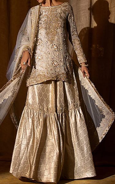  Light Golden Chiffon Suit | Pakistani Wedding Dresses- Image 1