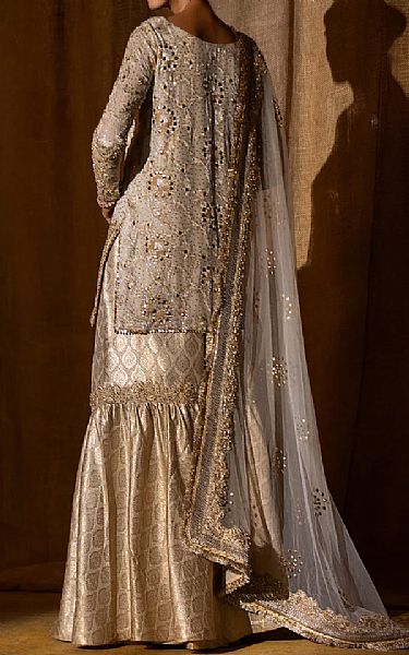  Light Golden Chiffon Suit | Pakistani Wedding Dresses- Image 3