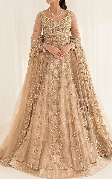  Golden Crinkle Chiffon Suit | Pakistani Wedding Dresses- Image 1