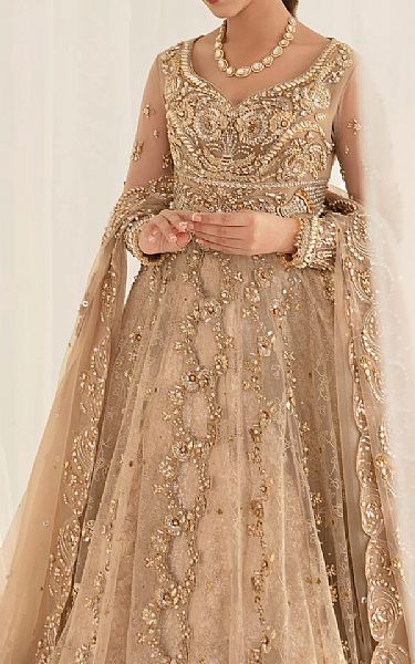  Golden Crinkle Chiffon Suit | Pakistani Wedding Dresses- Image 2