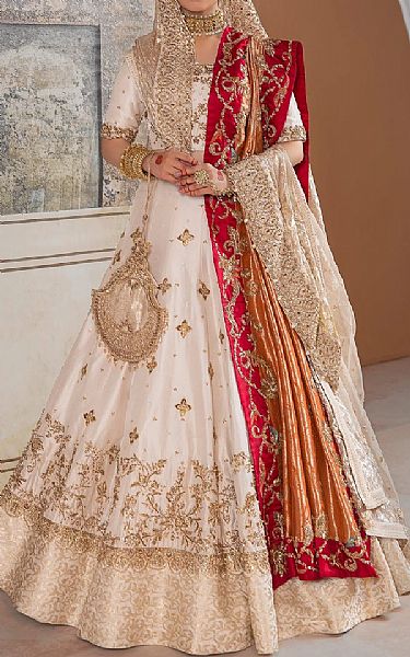  Off-white Raw Silk Suit | Pakistani Wedding Dresses- Image 1