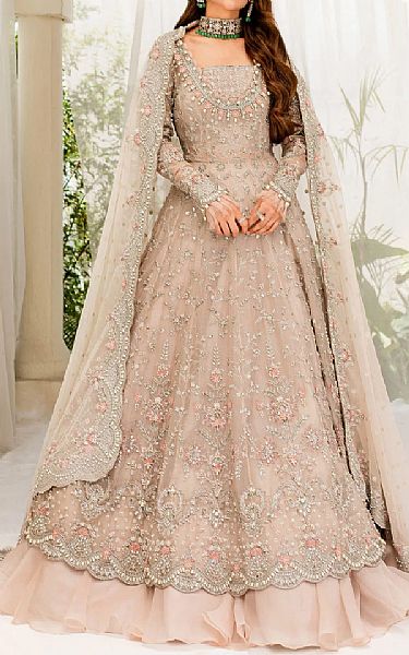  Beige Crinkle Chiffon Suit | Pakistani Wedding Dresses- Image 1