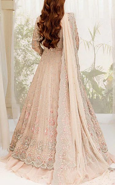  Beige Crinkle Chiffon Suit | Pakistani Wedding Dresses- Image 2
