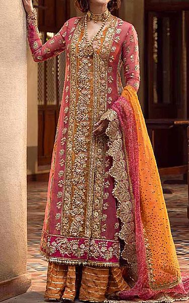  Pink/Orange Crinkle Chiffon Suit | Pakistani Party Wear Dresses USA- Image 1