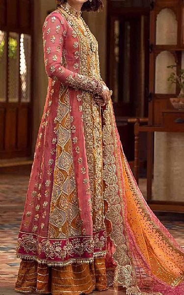  Pink/Orange Crinkle Chiffon Suit | Pakistani Party Wear Dresses USA- Image 2