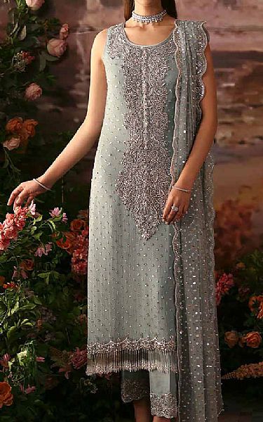  Grey Crinkle Chiffon Suit | Pakistani Party Wear Dresses USA- Image 1
