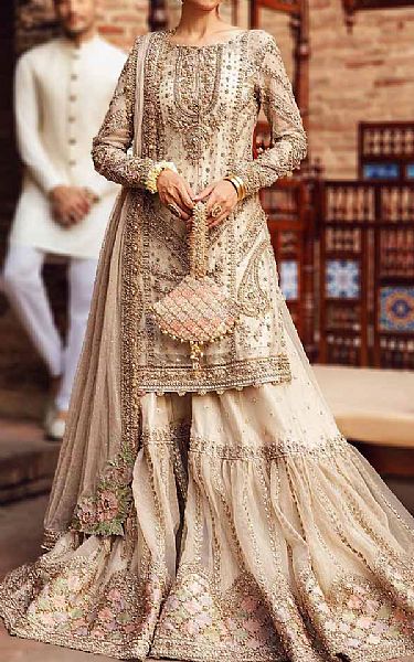 Ivory Crinkle Chiffon Suit | Pakistani Party Wear Dresses USA- Image 1