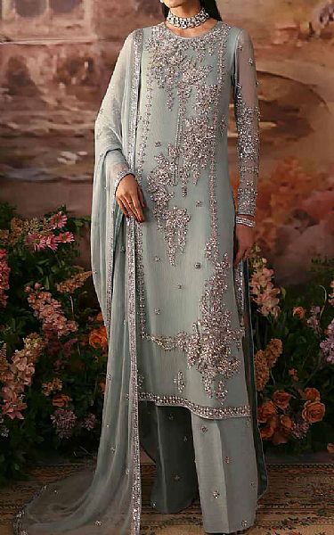  Light Sea Green Crinkle Chiffon Suit | Pakistani Party Wear Dresses USA- Image 1