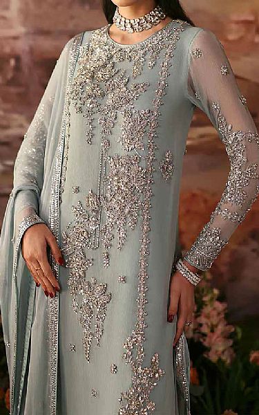  Light Sea Green Crinkle Chiffon Suit | Pakistani Party Wear Dresses USA- Image 2