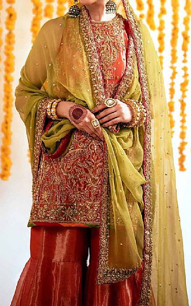  Rosewood Tissue Silk Suit | Pakistani Party Wear Dresses USA- Image 3