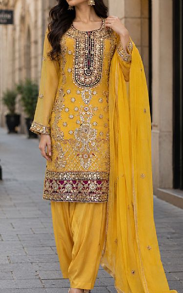  Yellow Chiffon Suit | Pakistani Party Wear Dresses USA- Image 1