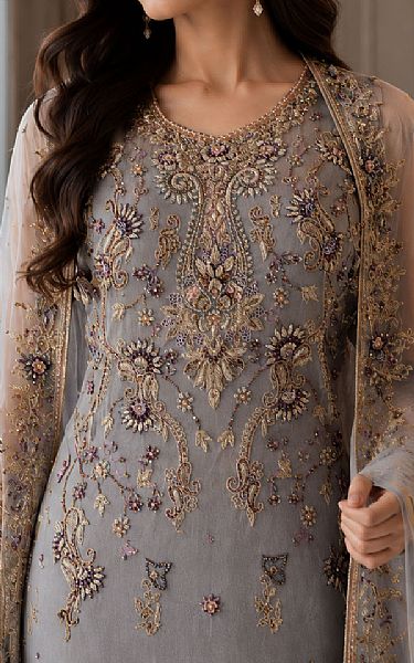  Grey Chiffon  Suit | Pakistani Party Wear Dresses USA- Image 2