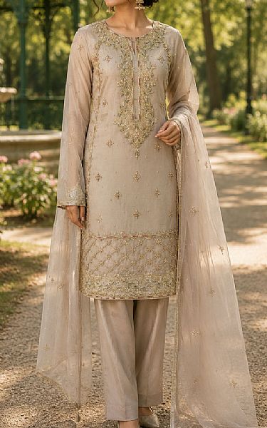  Beige Net Suit | Pakistani Party Wear Dresses USA- Image 1