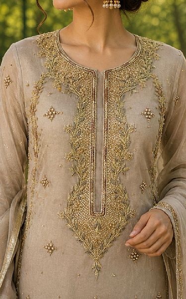  Beige Net Suit | Pakistani Party Wear Dresses USA- Image 2