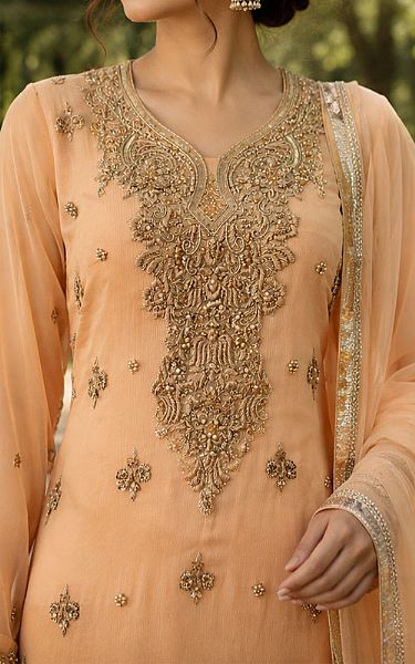  Peach Chiffon  Suit | Pakistani Party Wear Dresses USA- Image 2